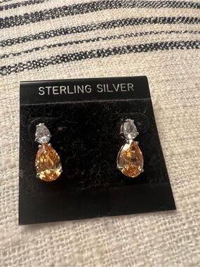 Teardrop Citrine and Clear Cubic Zirconia Drop Earrings
